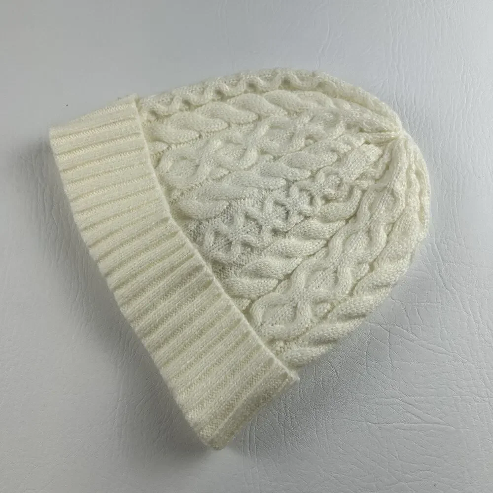 Kate Spade New York Women’s Ivory Cable Knit Beanie Black Bow Cuffed Hat